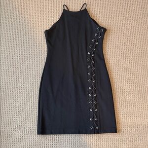 Parker Black Halter Lace-Up Side Mini Dress